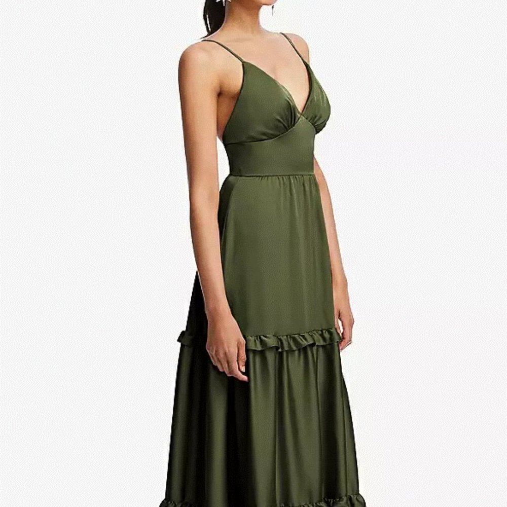 TH116..Low-Back Triangle Dress with Ruffle-Trimmed Tiered Skirt...Green..Size S - Picture 5 of 9